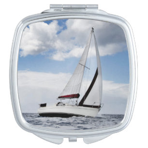 Yacht Sailing In Open Sea Vanity Mirror