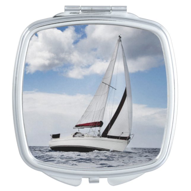 Yacht Sailing In Open Sea Vanity Mirror (Front)