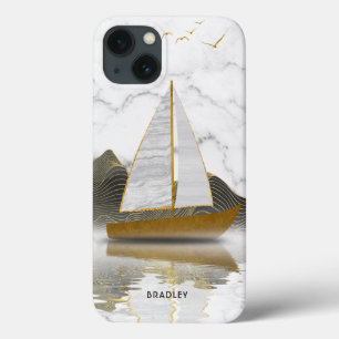 Yacht Sailing Stylish Modern Gold Marble Name iPhone 13 Case