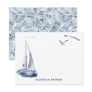 Yacht & Seagulls Watercolor Stationery Note Card