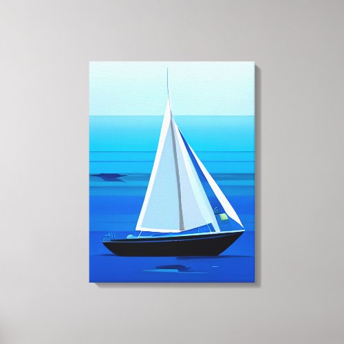 Yacht Under Sail Cobalt Blue Canvas Print