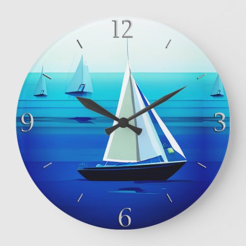 Yacht Under Sail Cobalt Blue    Large Clock