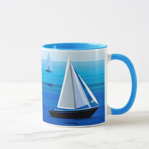 Yacht Under Sail Cobalt Blue  Mug