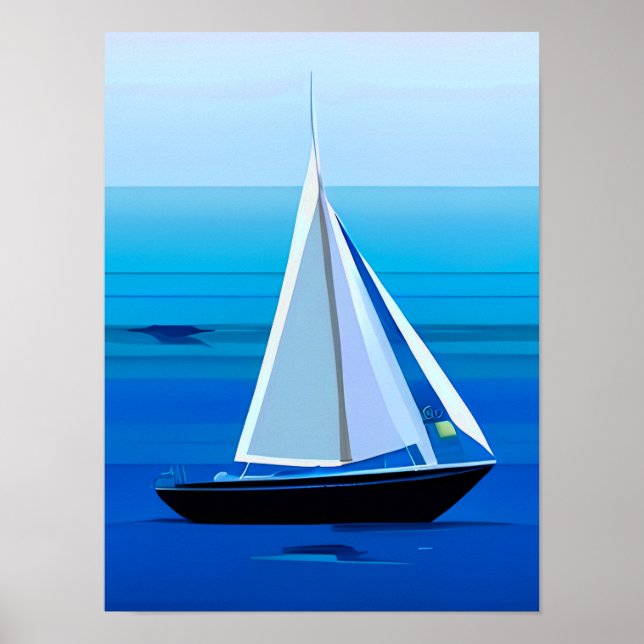 Yacht Under Sail, Cobalt Blue Poster (Front)