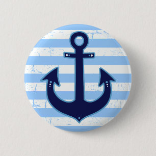 yachting striped navy anchor pinback button