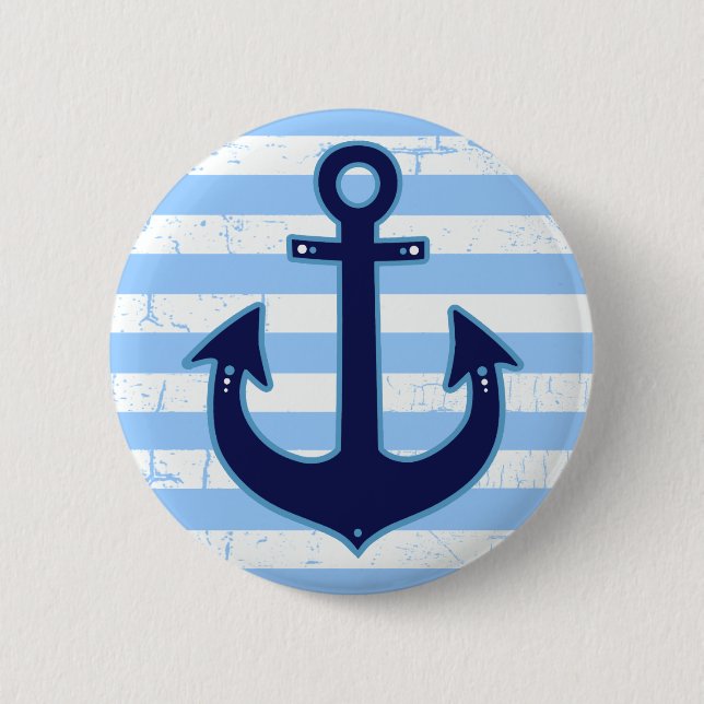 yachting striped navy anchor pinback button (Front)