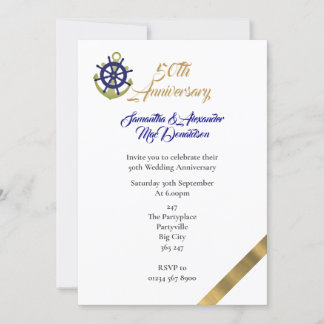 Yachting themed 50th wedding anniversary invitation
