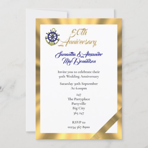 Yachting themed 50th wedding anniversary invitation