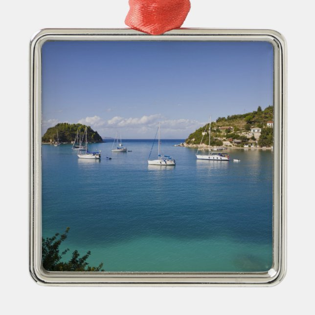 Yachts at anchor, Lakka, Paxos, Greece Metal Ornament (Front)