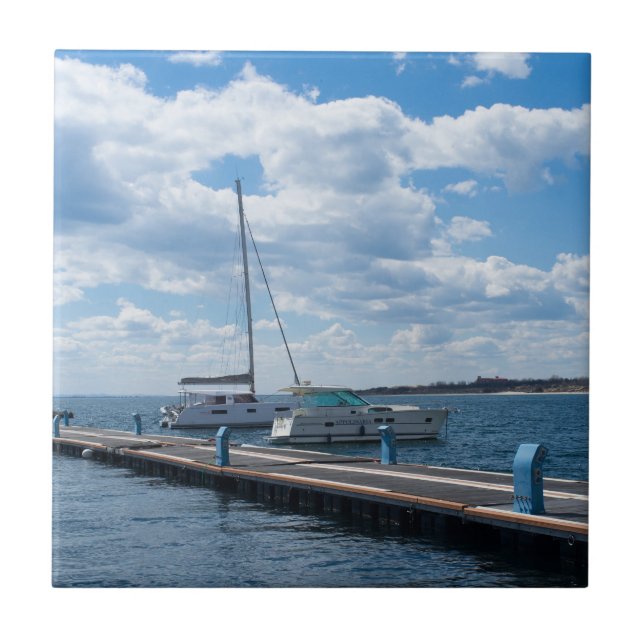 Yachts at mooring ceramic tile (Front)