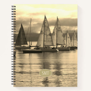Yachts in a Flotilla Ready to Race. Sailing Manual Notebook