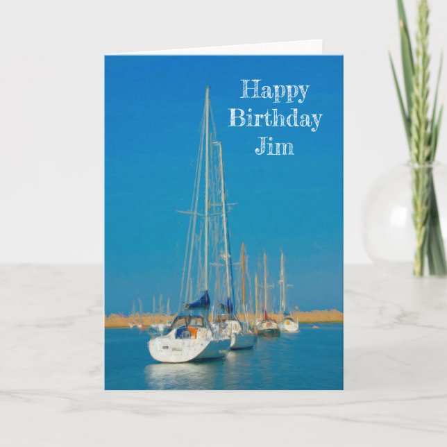 Yachts in a Row Painting Birthday Card (Front)