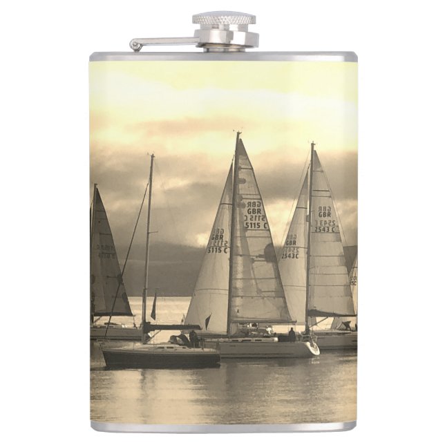 Yachts in Rothesay Bay, Scotland. Sailor's Whisky Flask (Front)