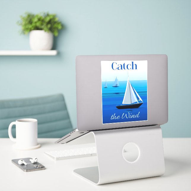 Yachts Under Sail, Catch the Wind Sticker (Laptop On Desk)
