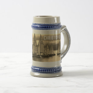 Yachts with Sepia Effect. Add Name Beer Stein