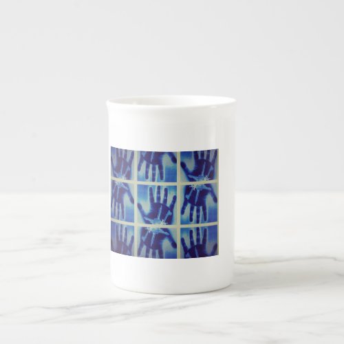 yaei creepy blue hand    bone china mug