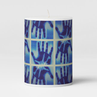 yaei creepy blue hand  pillar candle
