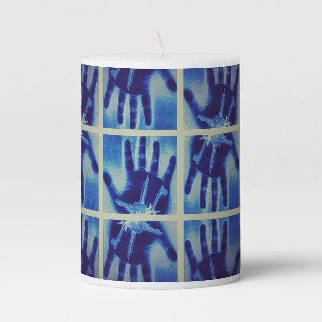 yaei creepy blue hand  pillar candle (Front)