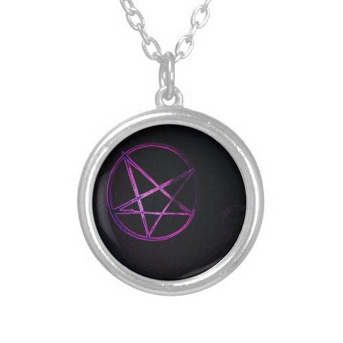 yaei purple pentagram   silver plated necklace