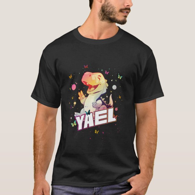 YAEL - Cute Boy Name with cute Dinosaur T-Shirt (Front)