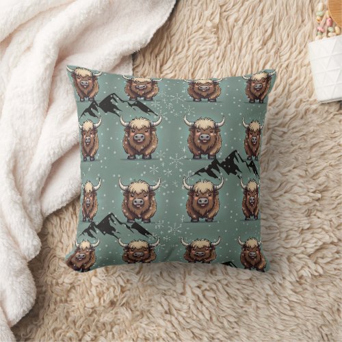 Yak Black Mountain Print  Throw Pillow