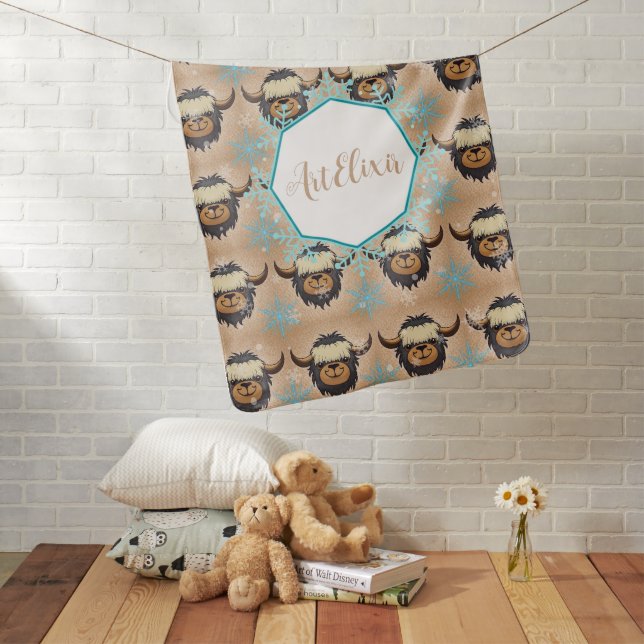 Yak Black Snowflakes Print Baby Blanket (In Situ)