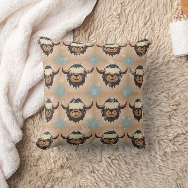 Yak Black Snowflakes Print Throw Pillow (Blanket)