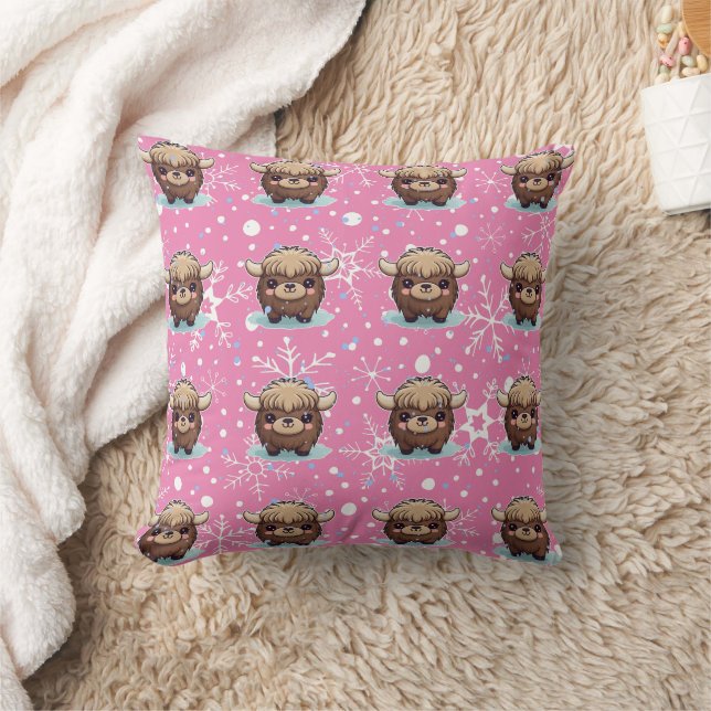 Yak Kawaii Purple Print Throw Pillow (Blanket)