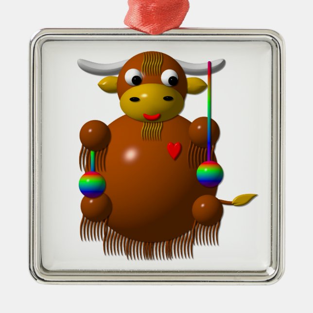 Yak playing with Yo-Yos Metal Ornament (Front)