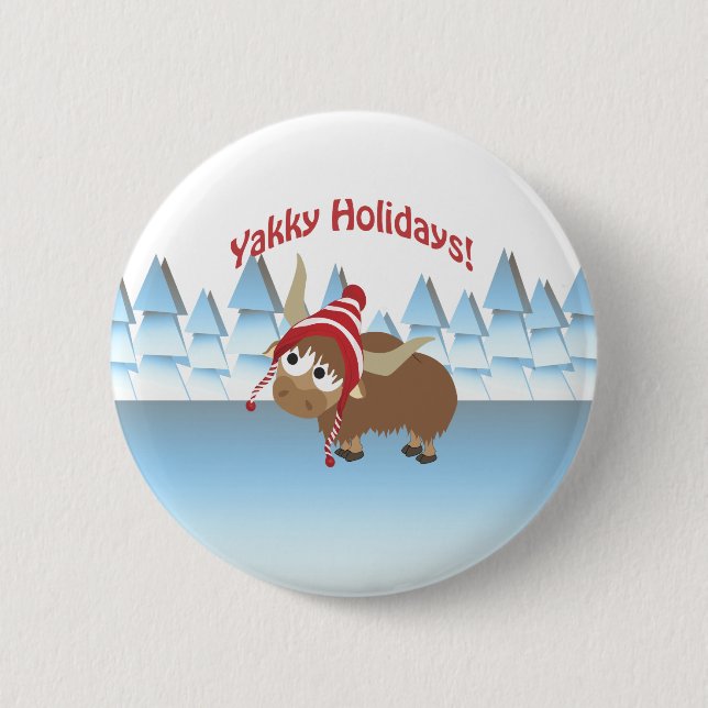 Yakky Holidays! Winter Scene Pinback Button (Front)