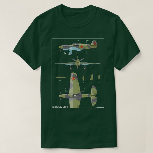 Yakovlev Yak1 Russian WW2 Fighter Plane Diagram Gi T-Shirt (Design Front)