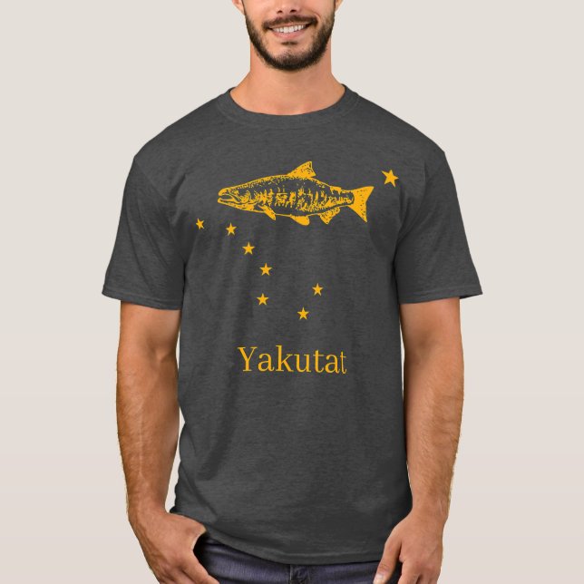 Yakutat Alaska State Flag Salmon Fishing  T-Shirt (Front)