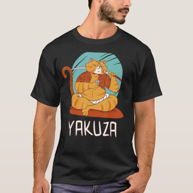 Yakuza Cat Gokudo Japanese Mafia Katana Japan Sake T-Shirt (Front)