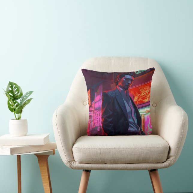 Yakuza Neon City  Throw Pillow (Chair)