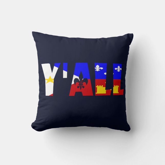 Y'all Louisiana Fleur De Lis Cajun Acadian Flag Throw Pillow (Front)