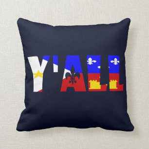 Y'all Louisiana Fleur De Lis Cajun Acadian Flag Throw Pillow