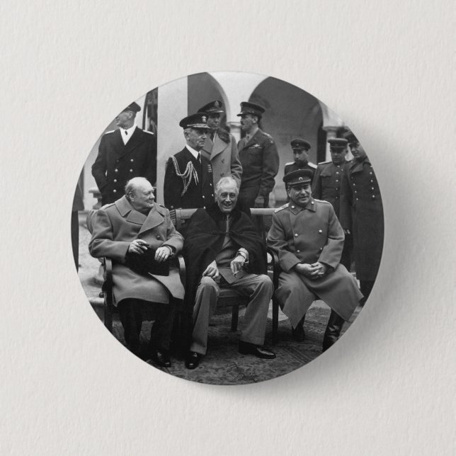 Yalta Conference Roosevelt Stalin Churchill 1945 Button (Front)