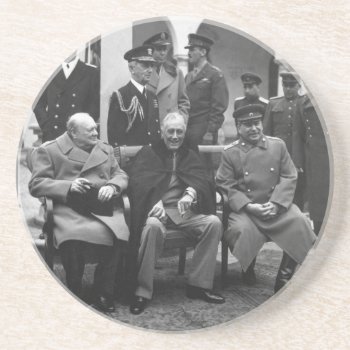 Yalta Conference Roosevelt Stalin Churchill 1945 Sandstone Coaster by allphotos at Zazzle