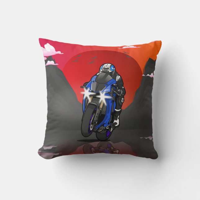 Yamaha R1 in the sunset Throw Pillow (Front)