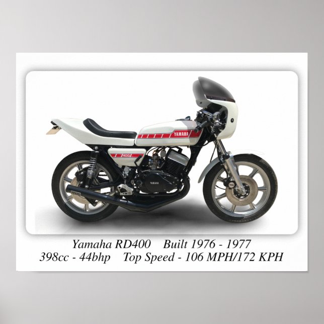 Yamaha RD400 Motorcycle - A3 Size Print Poster (Front)
