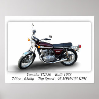 Yamaha TX750 1973 Motorcycle - A3/A4 Size Print 