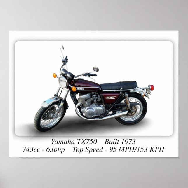 Yamaha TX750 1973 Motorcycle - A3/A4 Size Print  (Front)