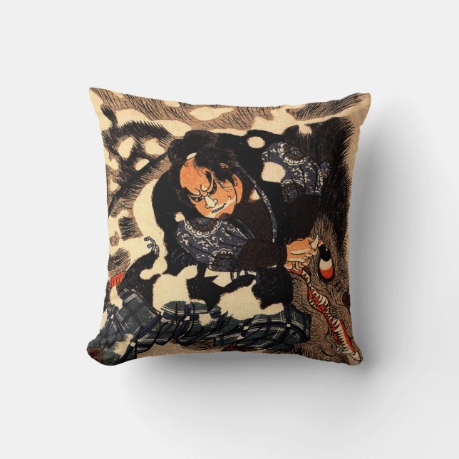 Yamamoto Kansuke fighting a giant boar Throw Pillow (Front)