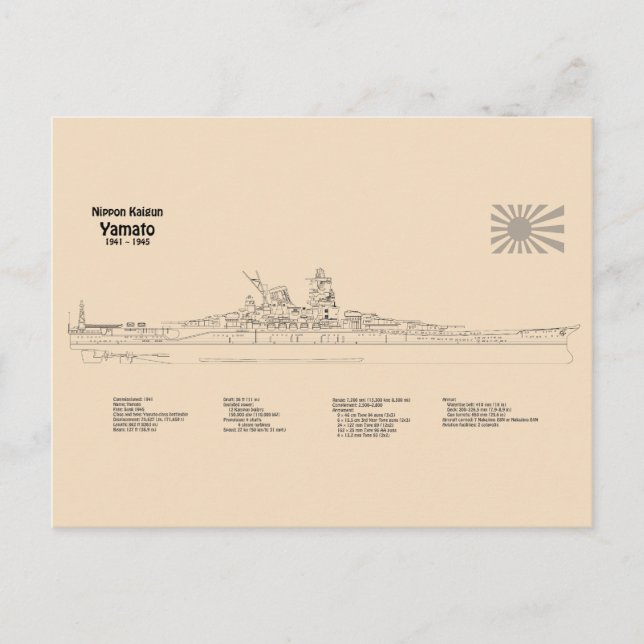 Yamato - Ship Blueprint Plans SD Postcard (Front)
