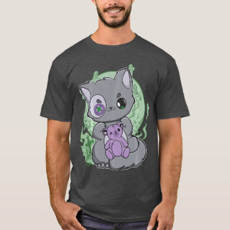 Yami Kawaii Cat With Gotheddy Bear For Cute Horror T-Shirt