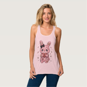 Yami Kawaii Sad Bunny Tank Top - Pastel Goth Pink 