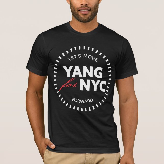 Yang for NYC Let's Move Forward 46yo Dots Black T-Shirt (Front)