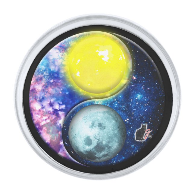 Yang-Yin / Sun-Moon Silver Finish Lapel Pin (Front)