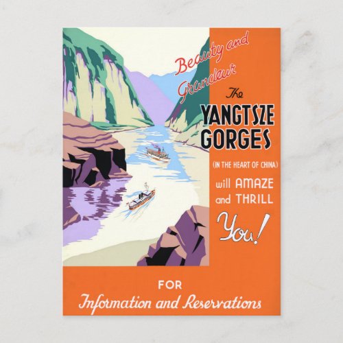 Yangtsze Yangtze Gorges China Vintage Poster Postcard