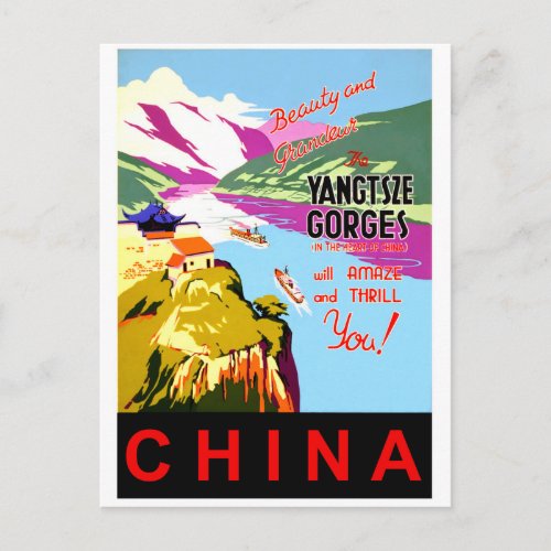 Yangtze River cruising China vintage travel Postcard